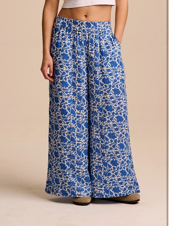 Lucy & Yak Pants - Wide-Leg Blue Floral Print Palazzo Pants